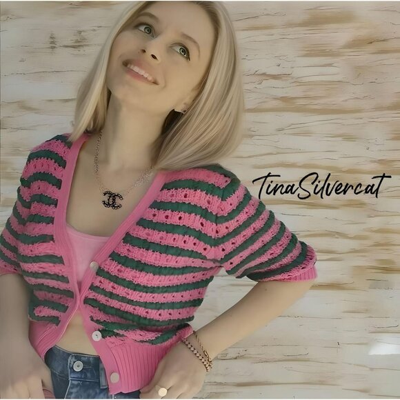 BLOGGER'S FAVE! Zara Striped Knit Jacket Button Up Sweater Pink Green NWT - Picture 6 of 12